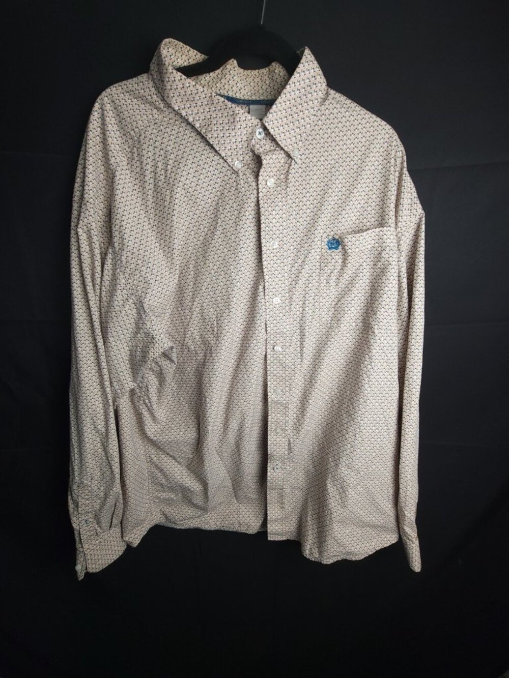 Cinch Men's Long Sleeve Button Down Shirt XXL Beige Geometric Print Western